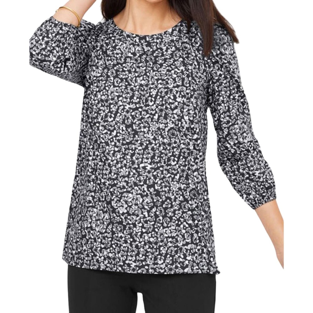 Talbots Womens Black and Gray Smock Top 3/4 Sleeve Elastic Cuff Size Medium